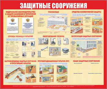 С58 Стенд защитные сооружения (1200х1000 мм, пластик ПВХ 3 мм, алюминиевый багет золотого цвета) - Стенды - Стенды по гражданской обороне и чрезвычайным ситуациям - Магазин охраны труда и техники безопасности stroiplakat.ru